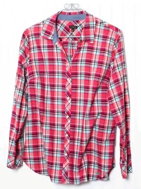 🇺🇸 SALE Talbots Pink and Aqua Plaid Button-Down Shirt